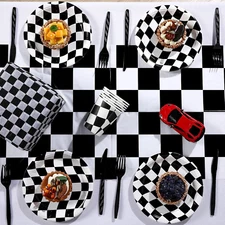 6 Pcs Plastic Checkered Table Runner 14 X 108 Inch Racetrack Road Table Runne...