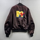 Vintage MTV Jacket Mens Large Satin Music Television 80s Snap Up Bomber