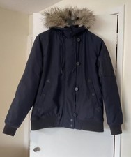 Fred Perry Snorkel Parka Bomber Coat Jacket Fake Fur Trim Hood 14 Navy Blue Mod