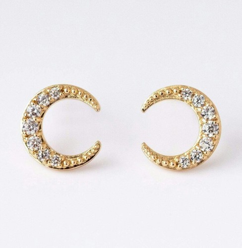 14k Solid Gold Crescent Half Moon Stud Earrings Christmas Gift For Womens. - Picture 7 of 12