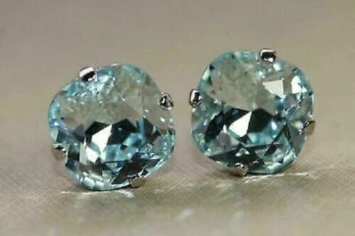 2 克拉靠垫切割海蓝宝石女式推背耳钉 14K 白金饰面 — 第 2/4 张图片