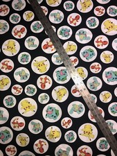 Pokemon On Black Cotton Fabric Kaufman 1/2 Yard 18 By 44 New
