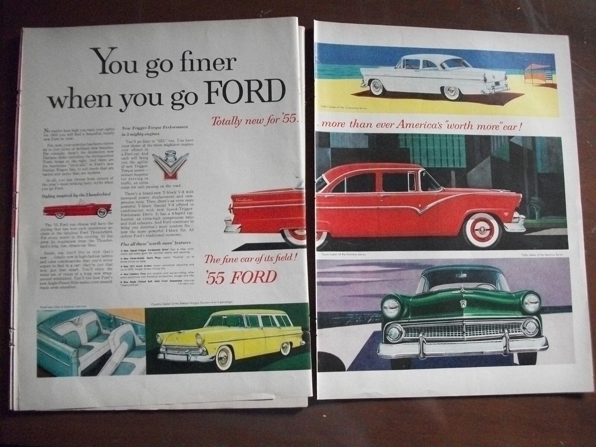 cigarette ad claim crossword 1954 VTG Original Magazine Ad You Go Finer When You Go FORD for '55 Auto  2PG