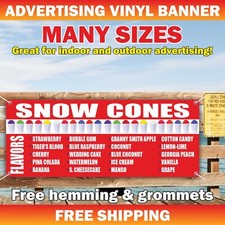 SNOW CONES Advertising Banner Vinyl Sign Flavors Shaved Ice Cream Syrup Desserts
