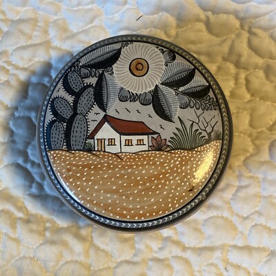 Trinket Dish with Lid 3 x 4  Made in Mexico Pottery