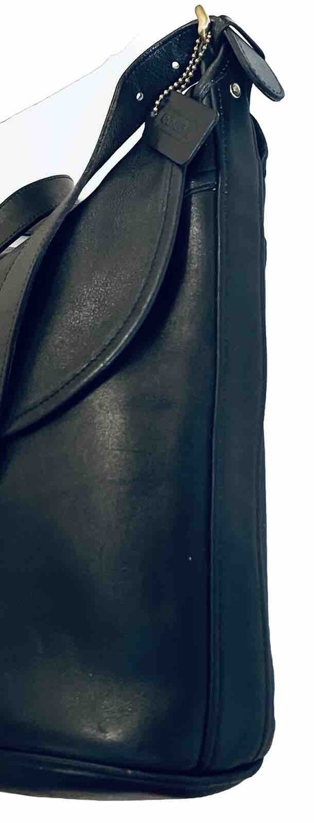 VINTAGE COACH WHITNEY SHOULDER HOBO BAG PURSE BLACK LEATHER BRASS