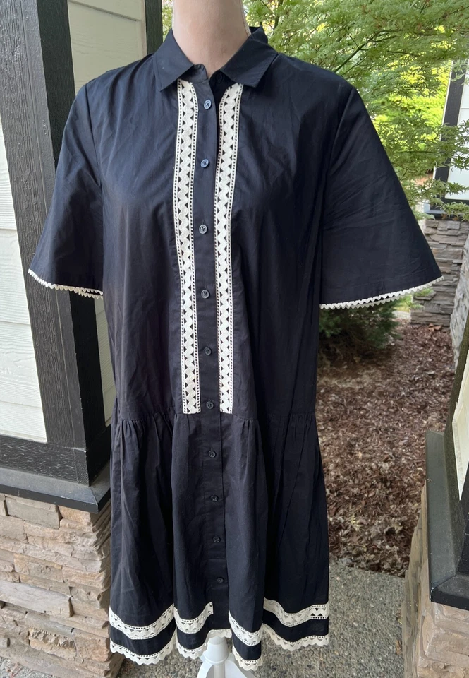 Vestido Camisa Kate Spade Broome Calle Encaje Inserto Negro Cinturón Cintura Caída Talla L Foto 2 de 4