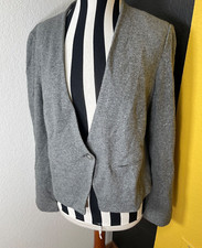 Loft Womens Jacket 12 Blazer Gray Button Faux Pockets Lined Career Ann Taylor
