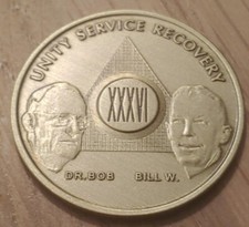 36 Year Alcoholics Anonymous AA Founders Bronze Medallion Coin Sobriety Chip.