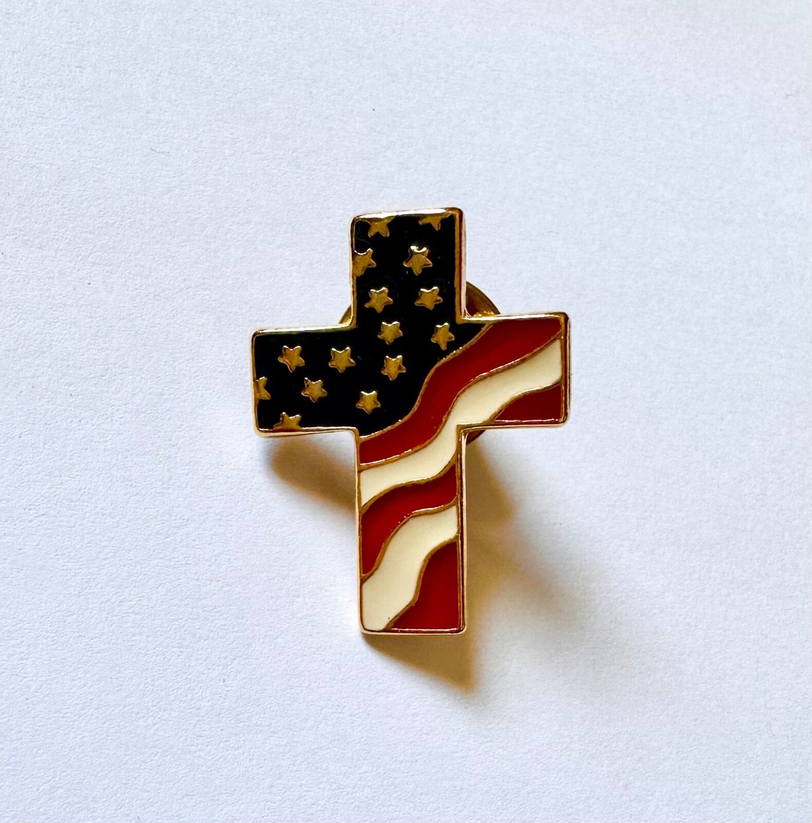 Brass Enamel AMERICAN FLAG CHRISTIAN CROSS Lapel Pin Tie Tack
