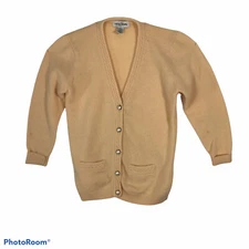 Y2K Womens S Cardigan Sweater Peach Lambswool & Angora Pearl Button