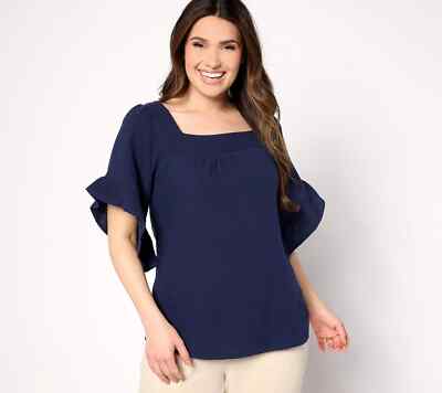 Belle by Kim Gravel Gauze Square Neck Ruffle Sleeve Top-Twilight-Large A643864