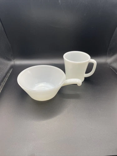 VTG Fire King Ovenware 6 Oz Coffee Mug & Bowl W/Handle Anchor Hocking USA ￼