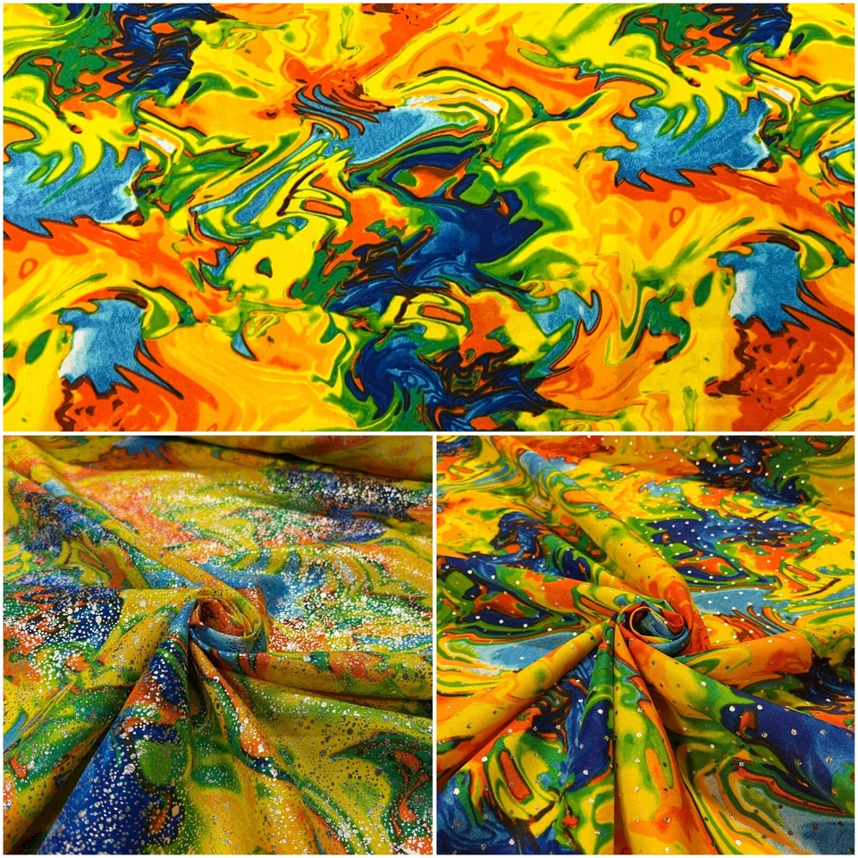 Polyester Karneval Deko Bunt Stoff Farbverlauf Meterware Power Stretch Muster