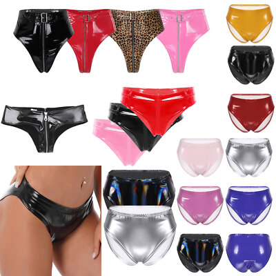 Damen Shiny Wet Look Booty Dance Shorts Reißverschluss Schritt Cheeky Hot Pants