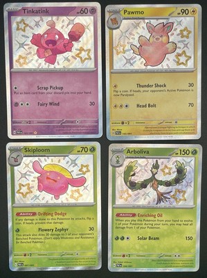Pokemon TCG: Pawmo Tinkatink Arboliva Skiploom Paldean Fates Shiny Rare Lot
