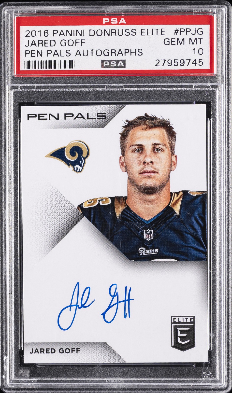 2016 PANINI DONRUSS ELITE PEN PALS AUTOS #PPJG JARED GOFF PSA 10 AUTO
