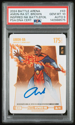 2024 Battle Arena Amon-Ra St. Brown Fire Battlefoil JSY MATCH #14/50 Auto PSA 10