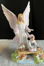 Roman Angel Guardian Figurine Toddler Picking Flowers by Stream Home Interiors