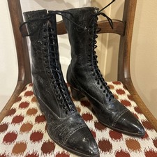 Vintage Steampunk Black Leather Lace Up Boots Sz 5