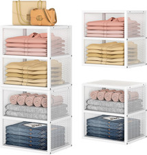 4-Tier Stackable Closet Organizers and Storage Shelves, Closet Storage Basket wi