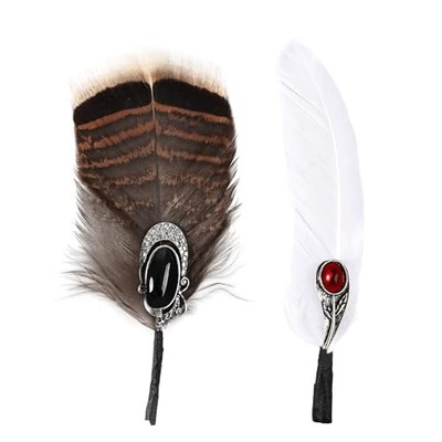 Hat Feathers for Cowboy Real Feathers with 3D Decoration for Women Men DIY 2PCS