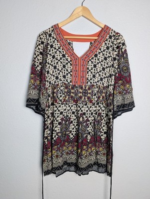 Flying Tomato Blouse Womens Small Multicolor V Neck 3/4 Bell Sleeve Tunic Top