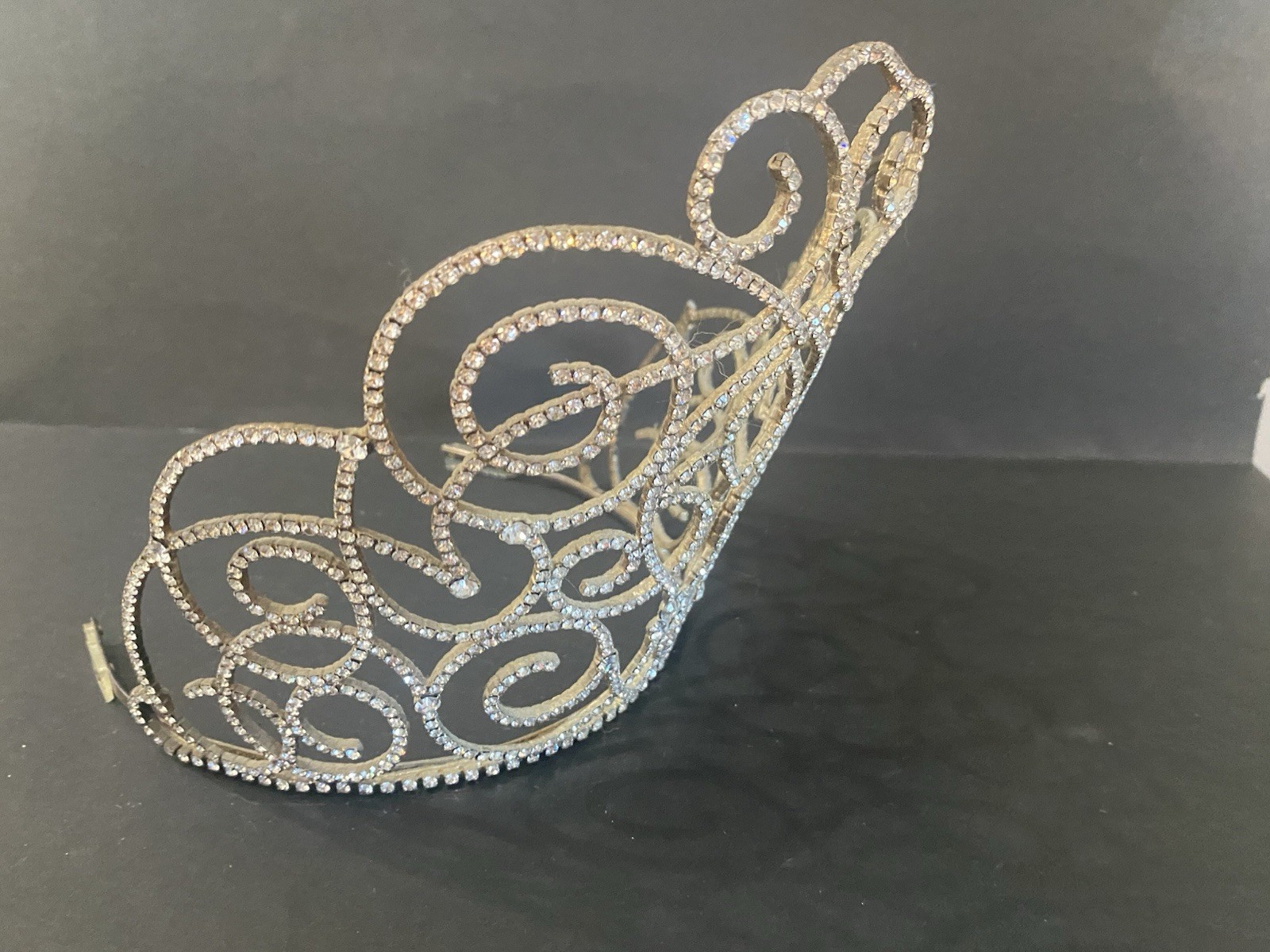 Vintage Large Rhinestone Metal Tiara Crown America’s Theme Pageant Celebration