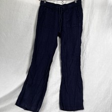 Caslon 100 Linen Pants Women Medium Blue Drawstring Lightweight Pockets Casual M