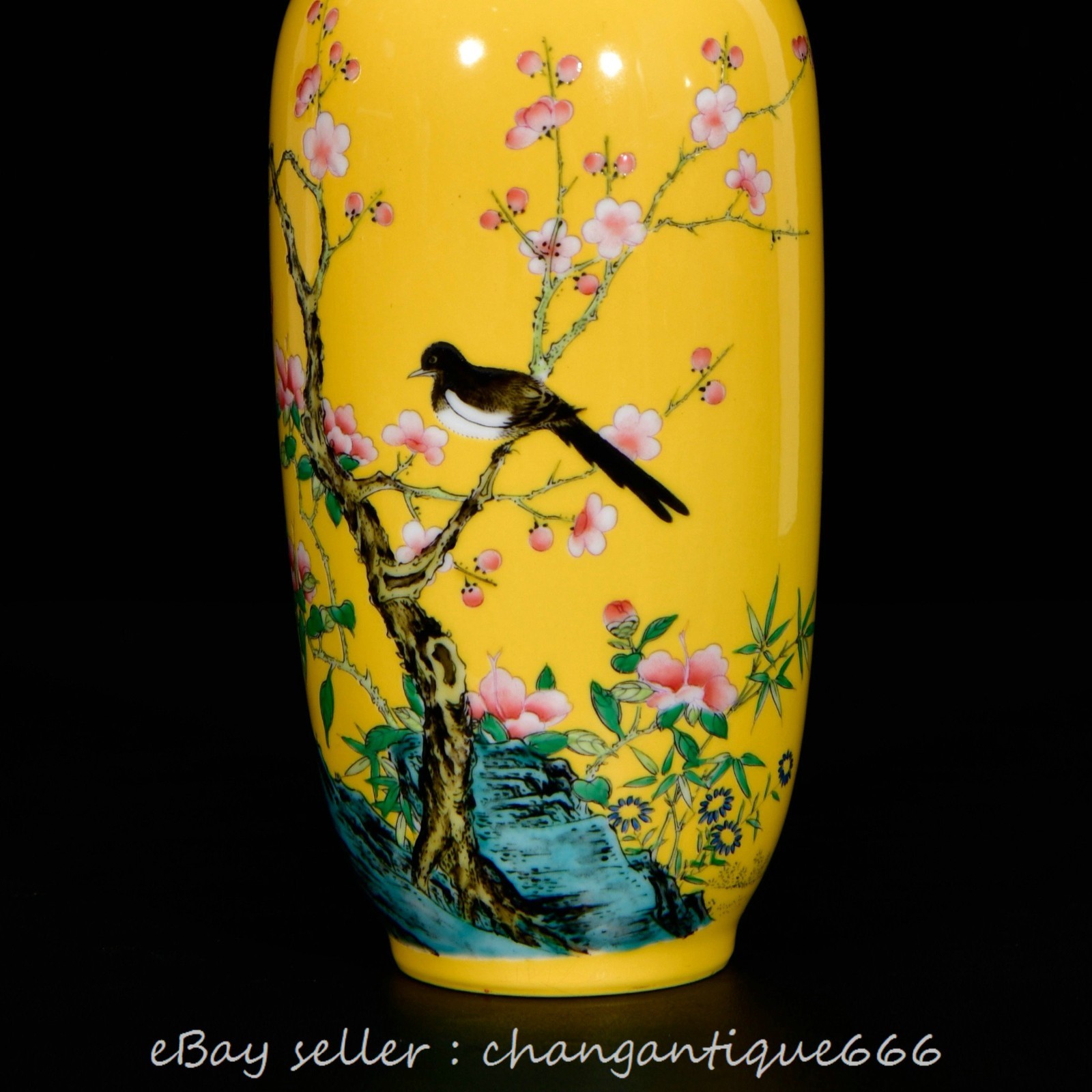 8.4 Qing Yongzheng Chinese Enamel colors Porcelain Flower Bird Bottle Vase Pair