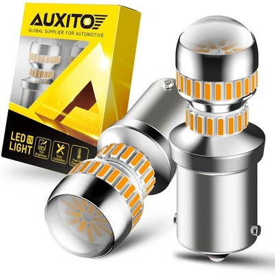 2x AUXITO 1156 BAU15S 7507 Amber Yellow CANBUS 54SMD Turn Signal LED Bulbs Light