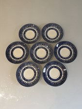 Vintage Churchill Blue Willow Pattern Blue White Tea Saucers 14cm Wide Set of 7