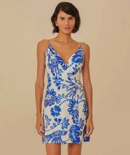 Farm Rio Women's Off-White / Blue Floral Birds Euroflax Mini Dress Large NEW