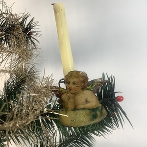 Antique German Christmas 2 Sided Candle Clip w Angel 1800s Tree Decor