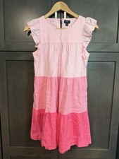 J.Crew Pink Ombre Tiered Linen Blend Ruffle Midi Dress Pockets size 0 Petite OP