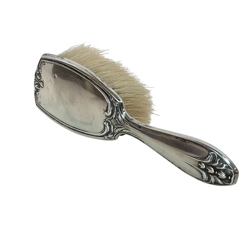 Antique Marked Sterling Silver Baby Brush Horsehair ?) Bristle 1920's Art Deco - Picture 3 of 12