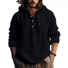 Men's Casual Cotton Linen Shirt Long Sleeve Loose Fit Top Spring Autumn Everyday