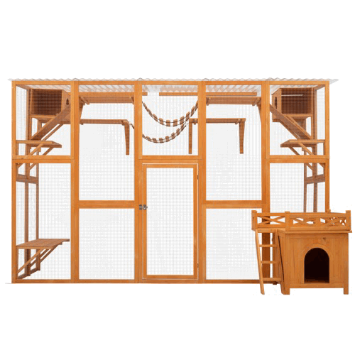 Outdoor Cat House Cat Shelves Playground Outside Enclosure w/Free Wood House - Picture 20 of 22