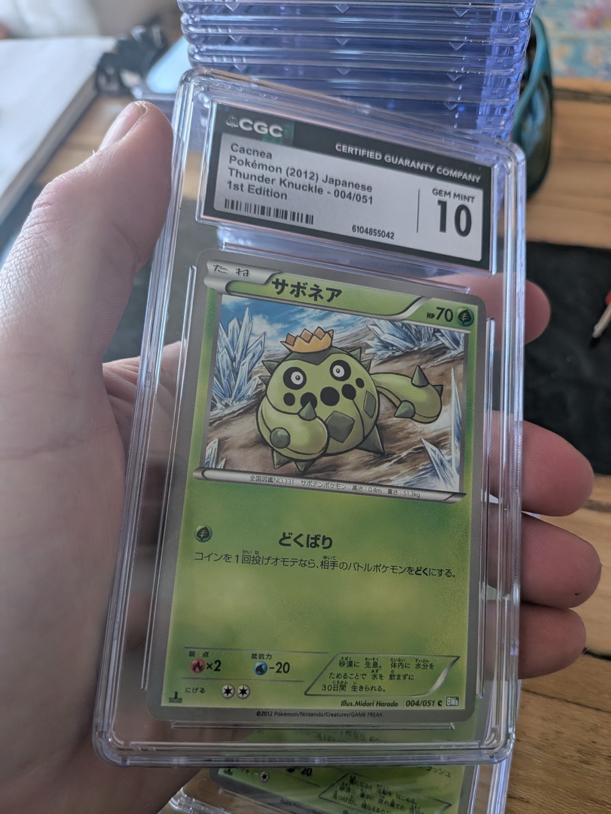 (POP 4) CGC 10 GEM MINT Cacnea 004/051 1st Ed Thunder Knuckle Japanese Pokemon