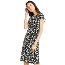 ANN TAYLOR SZ 6 Midi Cap-Sleeve Stretch Floral Dress Black White EUC