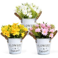KüNstliche Blumen Deko GäNseblüMchen Mit Grauem Topf 3Er Set Weiß Pink Gelb