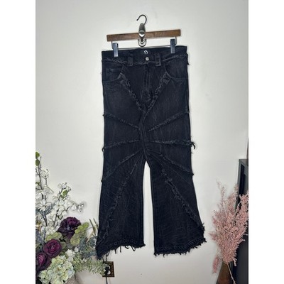 パンツ Cyvist WEBBED DENIM BLACK 28 CYVIST Flare Webbed Denim Jeans Black Fringe Sz 30x34 $440 {II32