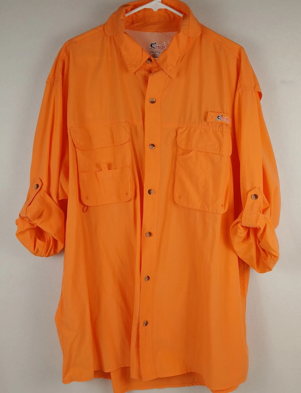 World Wide Sportsman Vented Fishing Shirt Men's 2XL Orange Button Up 2 Pockets