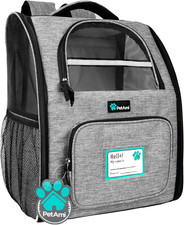 Ventilated Dog Cat Backpack Carrier, Airline Approved, Up to 18lbs, Grey