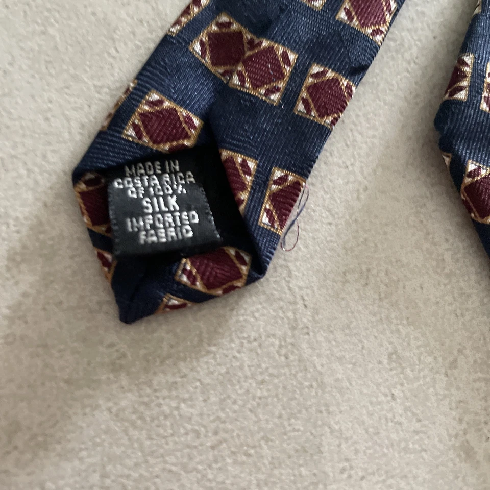 Parisian Signature Mens Tie Blue Geometric One Size Silk Classic Designer VTG - Image 4 of 4