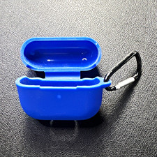 Blue Silicone Earbud Charging Case Cover w/ Carabiner Clip for iPhone