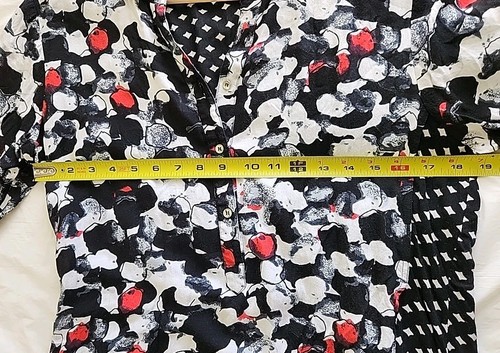 Maxi Dress Womens Large Henley Roll Tab Sleeve Artsy Fairy Black White Boho Asym - Picture 6 of 9