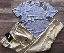 NWT Under Armour Boys YLG Tan/Lt Purple Stretch Tech Woven Pants Set Large
