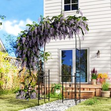 Image of 2.17m Steel Garden Arch with Gate, Wedding Arch for Outdoor, Garden, Black