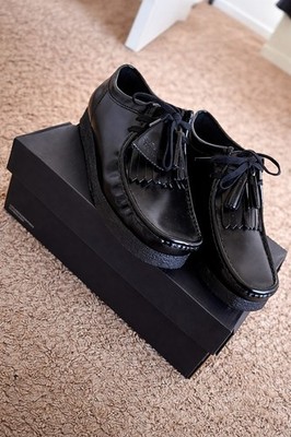 Clarks Originals Wallabee Black Hi Shine Leather Mens 9.5 Crepe Sole Lace
